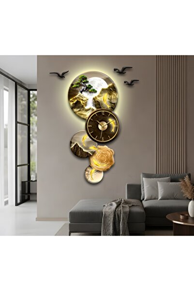 OMATEK SMART TECHNOLOGIES Renkli LED Ay Tonlarında Saat ve Altın Balık Figürl...