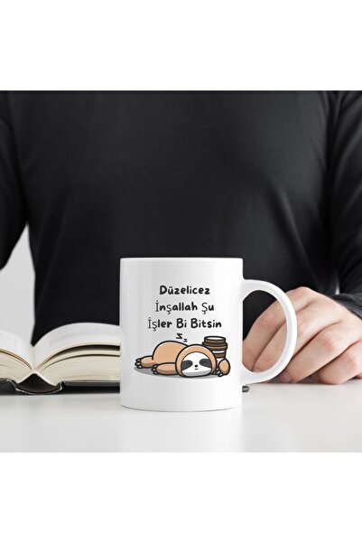 Çılgıntrend "God Willing, We Will Be Fine" Written on the Mug with Sloth Anim...