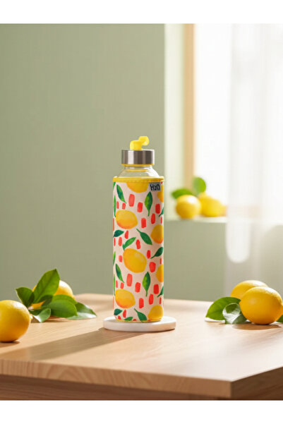 Tohana H2O Lemon Patterned Glass Flask with Cover 500 ml