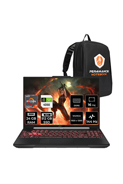 ASUS TUF A16 R7-7445HS 24GB 512GB SSD RTX4050/6GB 140W 16'' FHD+ FDOS Gaming ...