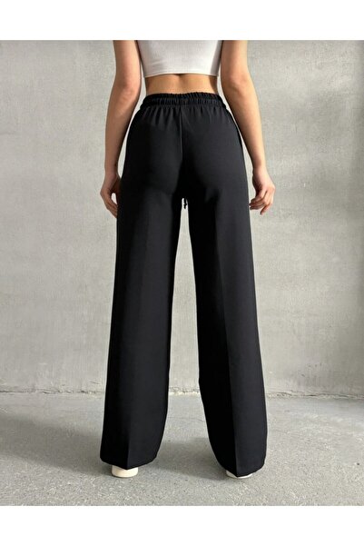 kendii modamm Women's Grass Stitched Wide Leg Belted High Waist Trousers – Bl...