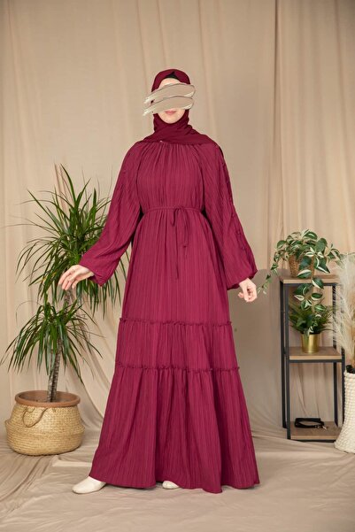 Nissra Ankanoor Collar Gathered Sleeves Covered Buttoned Dress Anka265132