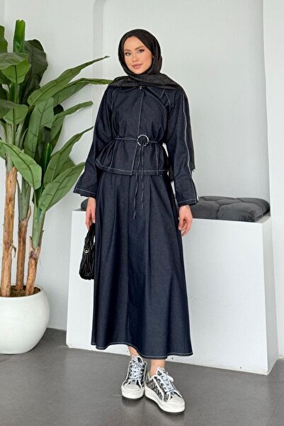 Şulemoda Giyim Skirted Denim Suit Navy Blue