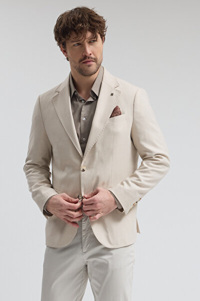 Frappoli Victor Men's Beige Cotton Blend Half-Lined Mono Collar Sport Blazer ...