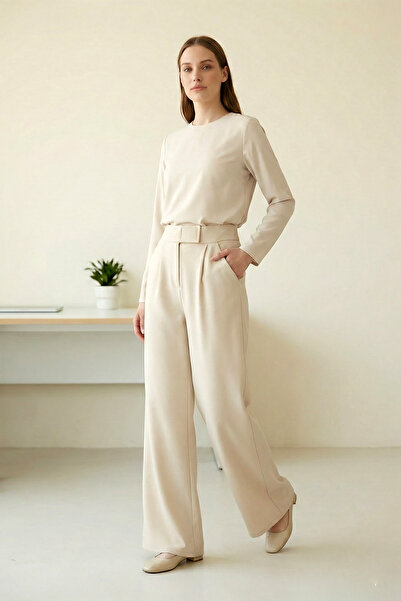 MODAQU Панталони с джобове и велкро на крачолите - бежови