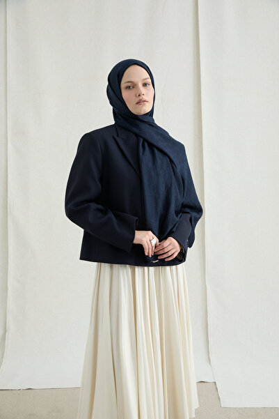 cs camellia scarf Șal italian jacquard cu model monogramă - Albastru închis