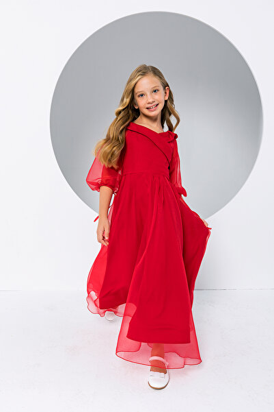 incity Rochie de prințesă cu detalii din tul roșu pentru fete - Noul sezon