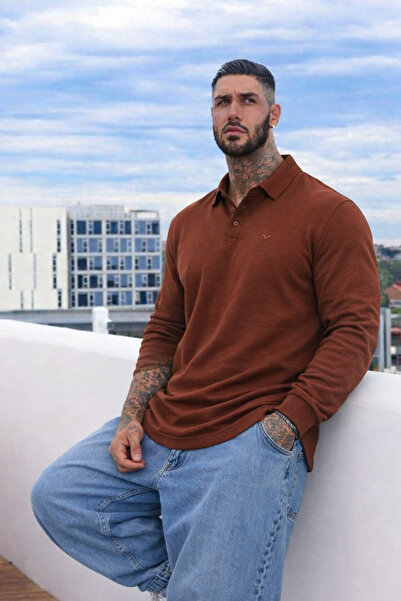 Maccali Men's Plus Size Tile Polo Long Sleeve T-Shirt