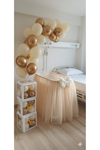 Mutlu Başlangıçlar Hastane Süsleme Küvöz Etegi ve Saten Fiyonk Bej Rengi