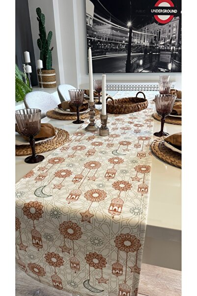 Decamor home سجادة مزينة بنمط فانوس بني اللون بتصميم رمضان