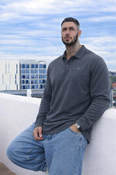 Maccali Men's Plus Size Smoked Polo Long Sleeve T-Shirt