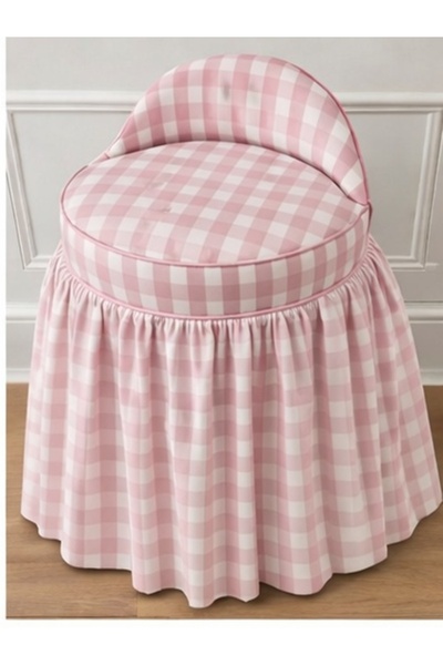 aramkhalej furnıture Elegant vanity chair with checkered fabric – a soft, cla...