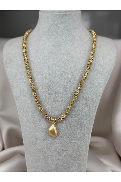 ZS Aksesuar Gold Color Bead Chain Drop End Elegant Steel Necklace