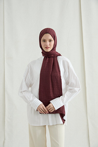 cs camellia scarf Șal italian jacquard cu model inelar - Cireșiu