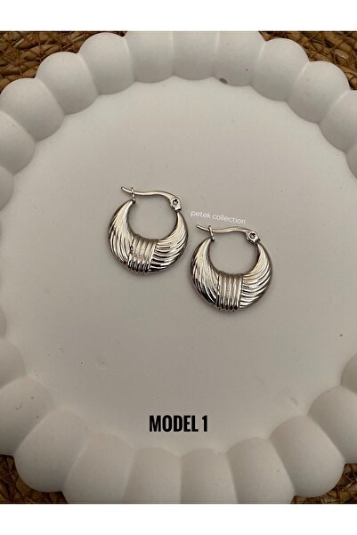 Petek Collection Modern Vintage Clip-On Stainless Steel Hoop Earrings