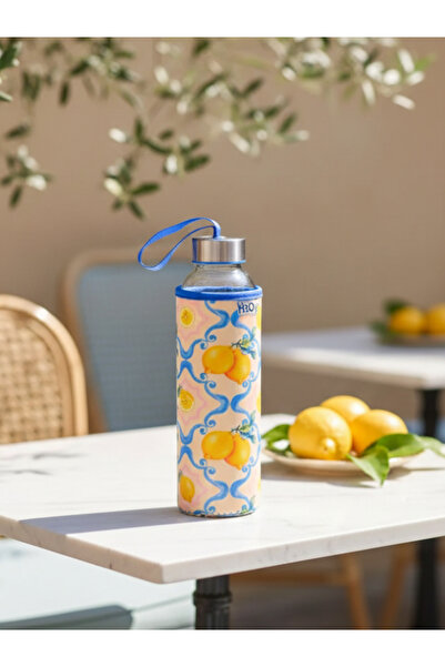 Tohana H2O Lemon Patterned Glass Flask with Cover 500 ml