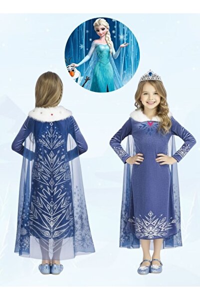 Premium Girls Frozen Princess Elsa Costume Dress Blue Snow Queen Outfit