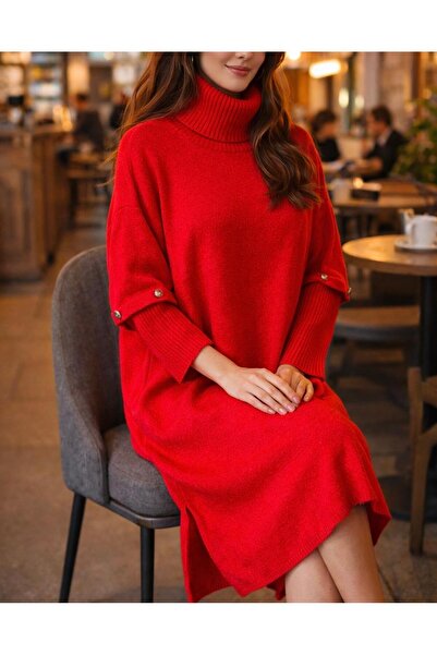 eksa tekstil Tunic Red Tunic Tunic with Fisherman Collar