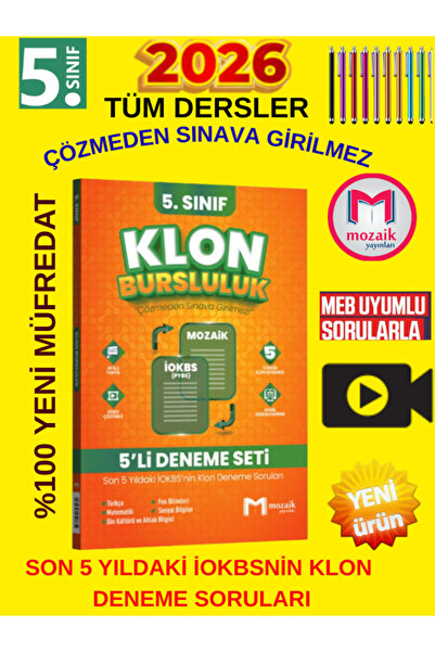 Mozaik Yayınları 5. Sınıf İOKBS Bursluluk Deneme Seti Klon 5’li (Son 5 Yıl) +...