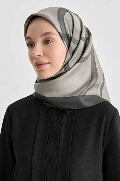 Tuğba İnhina Twill İpek Eşarp - Gri