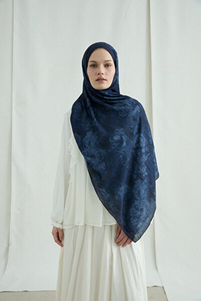 cs camellia scarf Monaco Kraş Shawl - Navy Blue