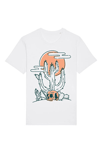 Kartier Tricou Unisex Alb Cactus Skull