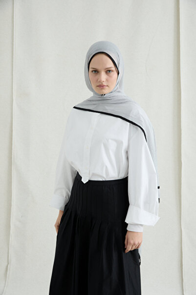 cs camellia scarf Σάλι μουσελίνας με ριμπέλινες λεπτομέρειες - Γκρι