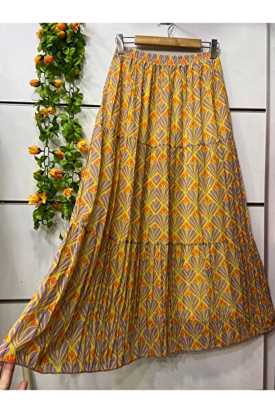 edu collection Patterned Layered Chiffon Skirt with Lining