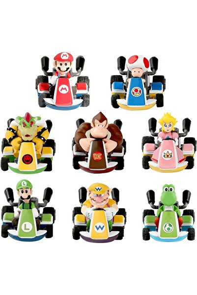 AyShop 8'li Süper Mario Go Kart Arabalı Oyuncak Figür
