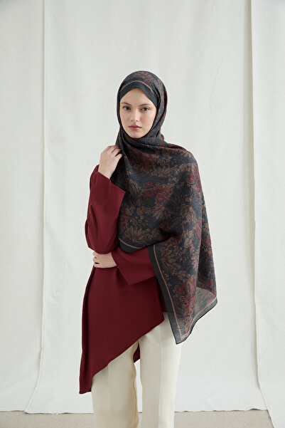 cs camellia scarf Σάλι Mona από βαμβάκι και βισκόζη - Ανθρακί