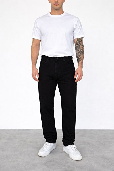 oraystore Men's Washable Black Loose Fit Wide Leg Jeans Sbj