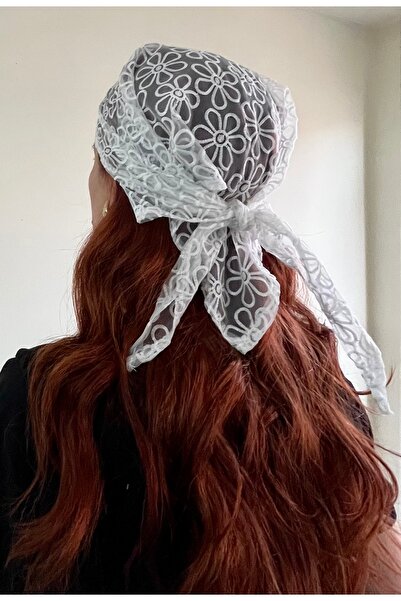 VENÜS MODA by Pınar Hippie Floral Embroidery Bandana Chiffon Combination Scar...