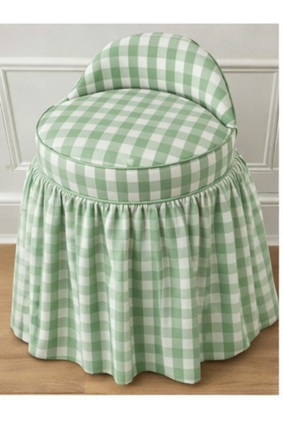 aramkhalej furnıture Elegant vanity chair with checkered fabric – a soft, cla...