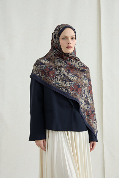 cs camellia scarf Mona Cotton Viscose Shawl - Navy Blue Beige