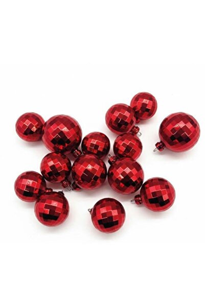 Adana Pasta Malzemeleri ERT-TOP-101 كرات تزيين كعكة الديسكو الحمراء 12 قطعة