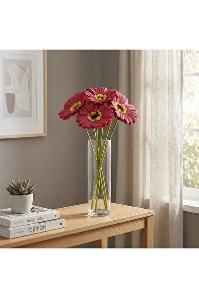 Amozo Realistic artificial red gerbera flowers with a glass vase – stylish ho...