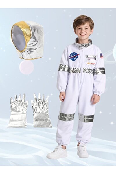 Premium Kids Astronaut Space Costume Set White NASA Style Jumpsuit