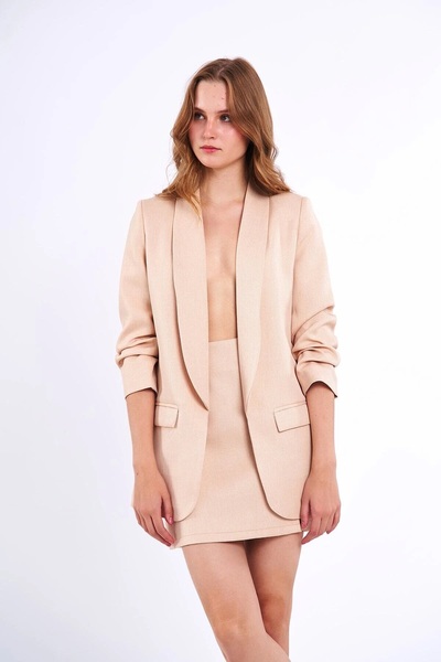 Swass Μίνι φούστα με λινό εμφάνιση σε μπεζ απόχρωση