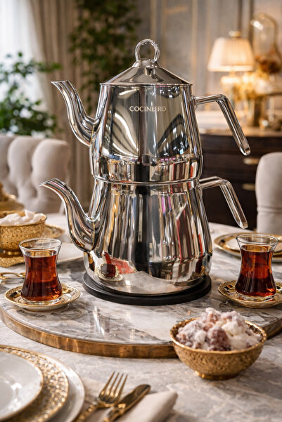 COCİNERO 8103 Madrid XXL Piramit Aile Boyu Çelik Sap Çaydanlık Takımı