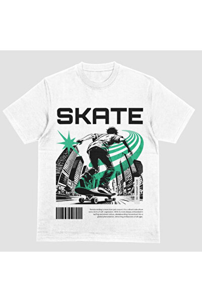 Kartier Unisex White Skate T-Shirt