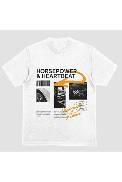 Kartier Унисекс бяла тениска с надпис „Конска сила и пулс“
