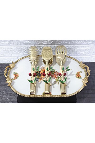 atabey home Gold Serving Tongs Set of 3 Red Olive Pasta/Pie/Dinner/Presentati...