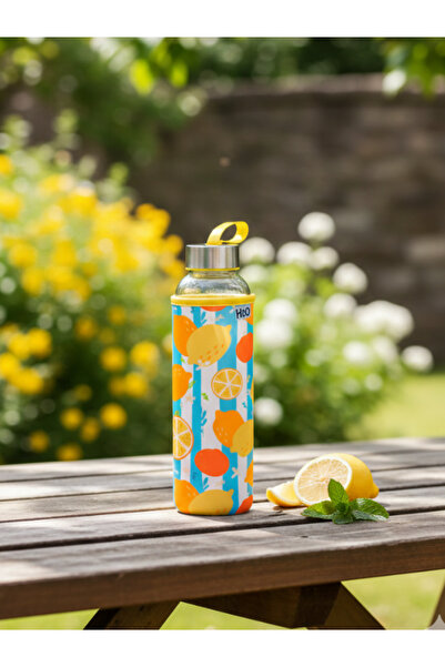 Tohana H2O Lemon Patterned Glass Flask with Cover 500 ml
