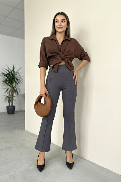 MODAQU Cotton Spanish Flared Trousers - Smoked