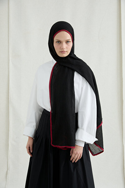 cs camellia scarf με ρέλι Μουσελίνα Σάλι - Μαύρο