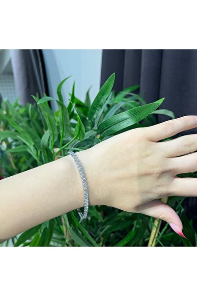 Myth Jewellery 316L Çelik Zirkon Taşlı Gümüş İnce Taşlı Su Yolu Bileklik