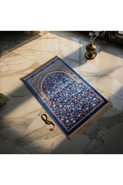 Melen Turkish prayer rug – Istabraq – Dark blue – Brown