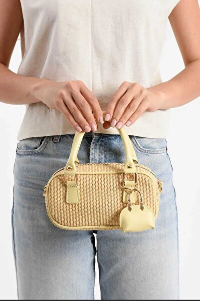 ÖZÜM TAKI Women's Straw Hand and Shoulder Bag Yellow