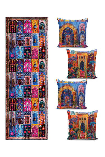 Filamente مجموعة أغطية وسائد وغطاء سرير بتصميم رمضاني مكونة من أربع قطع / مطب...