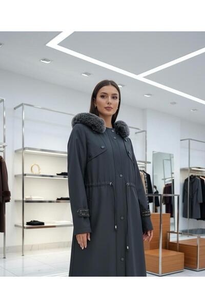 ESİN GİYİM Dış Giyim Trendi Bondit Kumaş Belden Büzgülü Kapüşonlu Mont